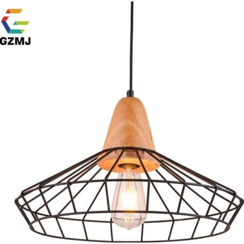 GZMJ Vintage Iron Wire Cage Pendant Lights 90-260V Nordic Brief LED Hanging Lamp for Living Room Kitchen Bedroom E27 Hanglamp