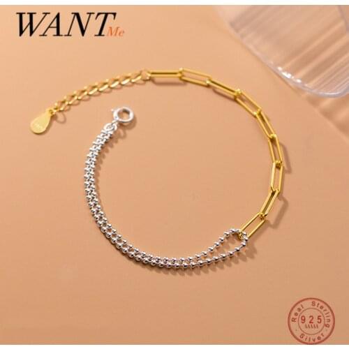 WANTME 925 Sterling Silver Simple Double Beads Cuban Link Chain Punk Charm Bracelet for Women Unique Fashion Party Jewelry Gift