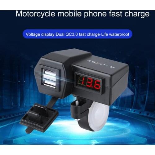 YUK Dual-USB Intelligent QC3.0 Mobile Phone USB Charger for Motorcycle