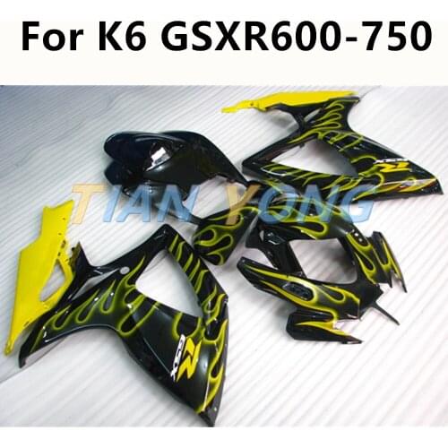 Yellow black Flame spray paint Motorcycle Accessories Fairings Full body protective shell For SUZUKI GSX-R600 GSX-R750 2006 2007