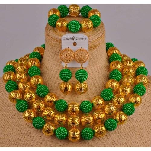 Green and gold african wedding jewelry set costume necklace women nigerian beads jewelry sets ZZ21