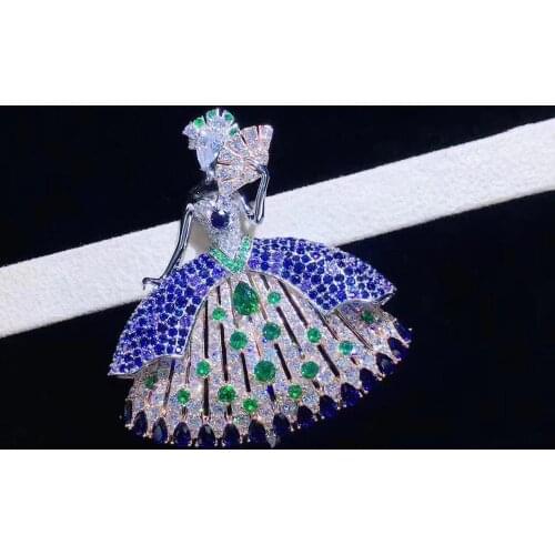 Dancing girl brooch 925 sterling silver with cubic zircon figure brooch fine women jewelry free shipping