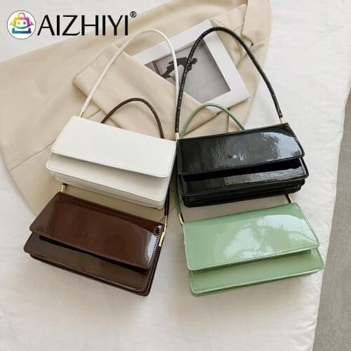 Fashion Women Patent PU Leather Solid Color Shoulder Underarm Bag Casual Ladies Small Flap Purse Handbags