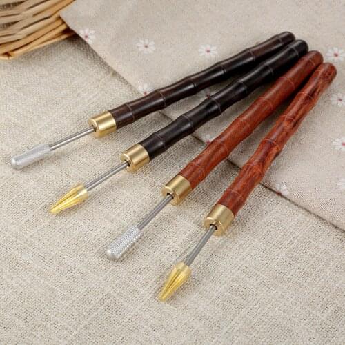 1pc Leather Edge Oil Pen Dye Pencil Paint Roller Marker Sandalwood Handle+Stainless Steel Mast Treat Carve Tool Red/Black 170mm