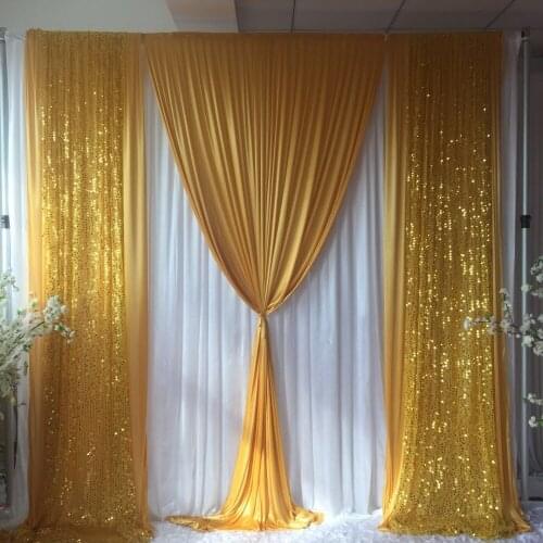 3m H x3mW white curtain with gold ice silk sequin drape backdrop wedding party decoration 1pcs with free shipping