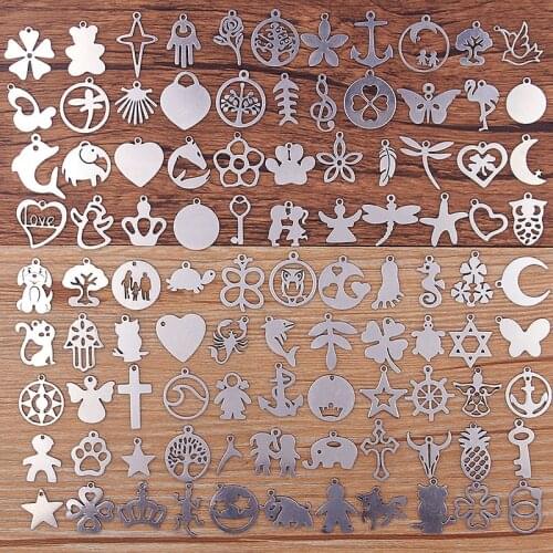 100Pcs/Lot Different Styles Size No Fade 316 Stainless Steel Feather Flower Star For Necklace Pendant Charms DIY Jewelry Making