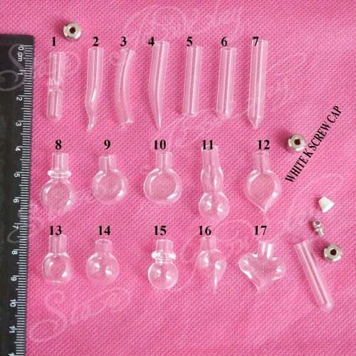 100pcs-17styles 6mm opeing size clear glass bottle wishing rice vial & rubber & screw cap( need glue)