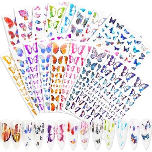 16pcs/lot Colorful Slider Butterfly Designs Nail Art Stickers DIY self -adhesive Transfer Nail Decals Tips Manicure Tool