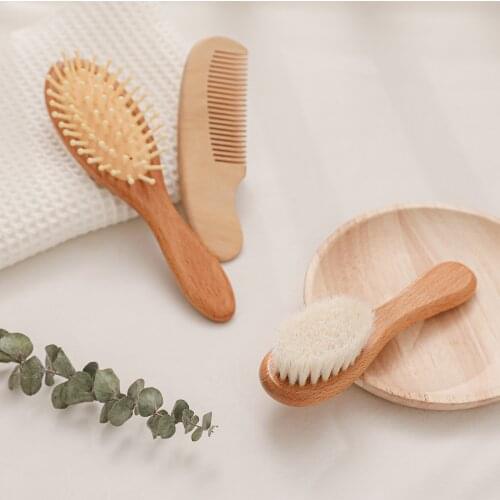 3 pcs/set Newborn Baby Care Baby Wooden Soft Wool Hair Brush Baby Hairbrush Hair Bath Brush Comb Custom Name