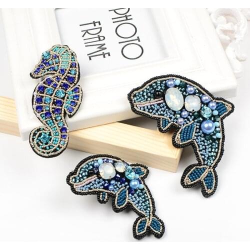 3D hand-beaded hand-stitched cloth seahorse dolphin costume accessories brooch headdress bag shoes decorative patch