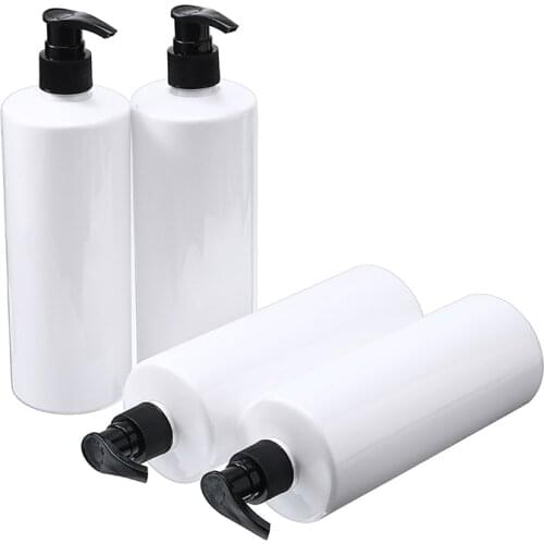 4pcs 500ml Empty Lotion Bottle Pump White Refillable Bottle Plastic Liquid Soap Dispenser Shower Gel Container