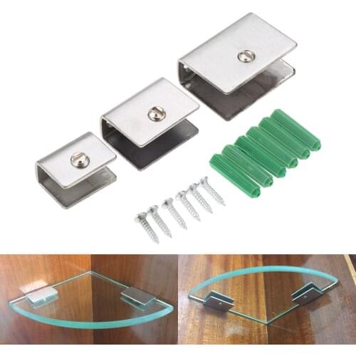 4Pcs Stainless Steel Square Clamp Holder Bracket Clip For Glass Shelf Handrails Silver 3 Sizes w/Screws Glass Shelf Handrails