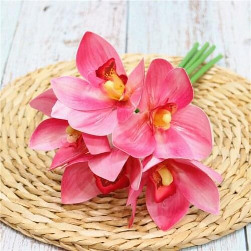 5pcs/lot 5heads plastic artificial real touch cymbidium bouquet branch home decor wedding decoration Simulation cymbidium flower