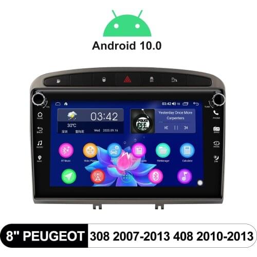 8" Android 10 Car Radio Stereo Central Multimedia Autoradio Bluetooth For Peugeot 308 2007-2013 408 2010-2013 With Apple CarPlay