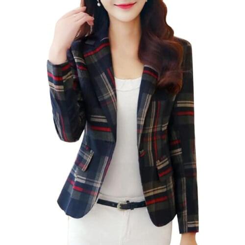 Office Ladies Blazer Plaid Print Jacket Suit Long Sleeve Slim Comfortable Blazer Outwear ensemble blazer femme костюм женский