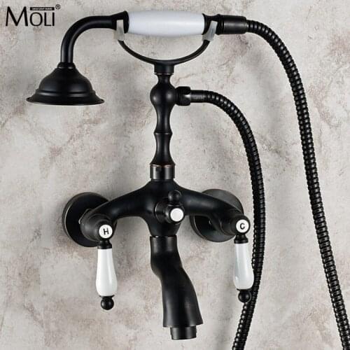 MOLI Black Concealed Bathroom Brass Shower Faucets Dual Handle Wall Mounted Bath Shower Faucet With Handheld Showers ML3401B