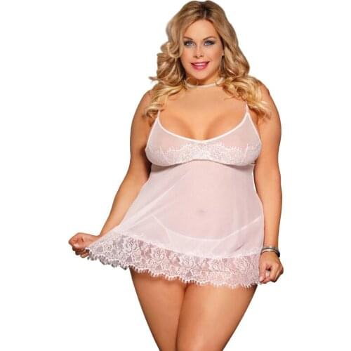 Lingerie Dress Transparent Plus Size Lingerie 3XL 4XL 5XL Sexy Nightwear Lace Hot Selling nightie ladies