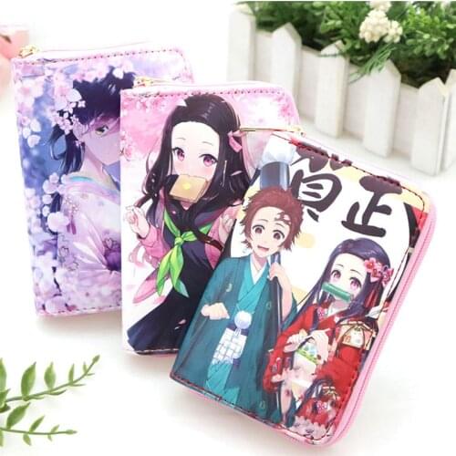 Demon Slayer Kimetsu no Yaiba Mini Wallet Coin Purse Female Wallet PU Leather Ladies Short Zipper Cute Student Wallets