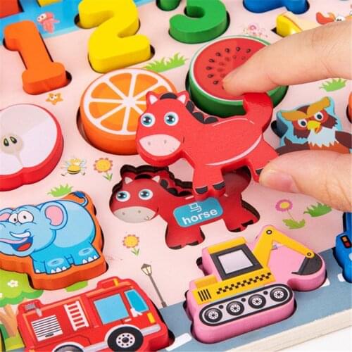 Montessori Wood Blocks Puzzle Board Set for Toddler Preschool Kids P31B