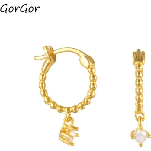 GorGor Clip Earrings Women 925 Sterling Pattern Round Beads Mosaic Zircon Simplicity Temperament Anniversary Jewelry 60202110270