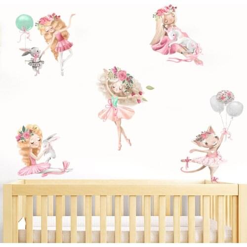 Hot Fun Rabbit Balloon Ballet Girls Environmental Protection Wall Stickers Living Room Bedroom Decoration Stickers Ks6765