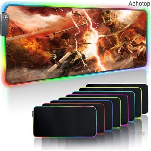 Attack on Titan Gaming Mousepad RGB Shingeki No Kyojin LED Game Accessories Computer Keyboard Carpet Pad Notebook Gamer Desk Mat