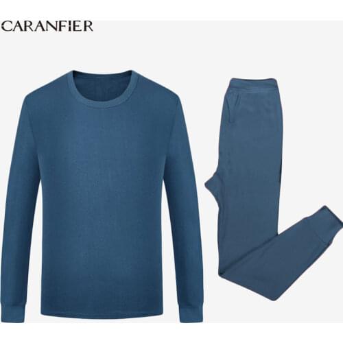 CARANFIER 2019 New Lycra Cotton Long Johns Men Round O-Neck Thermal Underwear Breathable Winter Clothes Male Seamless Warm XXXL