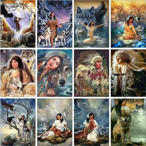 AZQSD Painting By Numbers Wolf Girl Acrylic Paint Oil Painting On Canvas Handmade Figure Picture Home Decor 40x50cm Framed