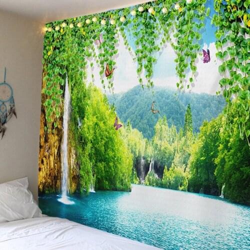 Beautiful Nature Wall Tapestry Forest Waterfall Tapestries Hippie Boho Decoration Home Decor Wall Hanging Blanket Mandala Fabric