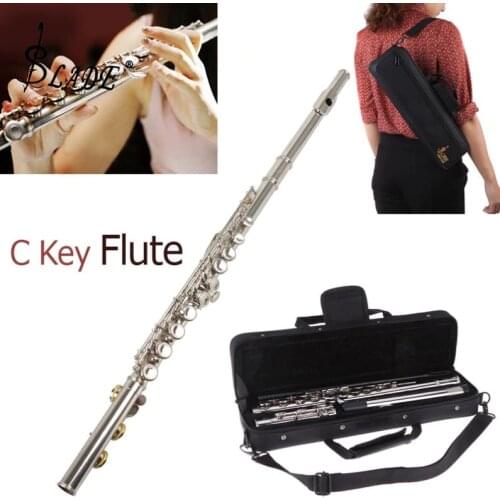 LADE Silver Plated 16 Closed Holes CKey Flute and Musical instruments with Case / Cloth / Screwdriver