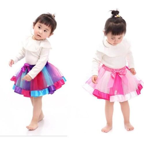 Summer Girls Skirts For Kids New Rainbow Ballet Skirt Girl Ballerina Skirt Dance Clothes 12 Colors