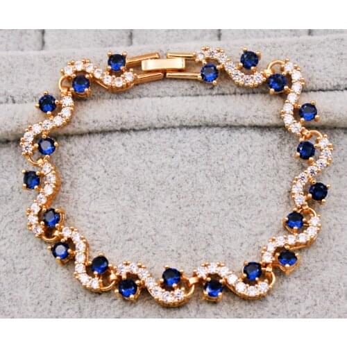 Trendy Round Navy White Zirconia Link Chain Charm Bracelets Hidden Safety Clasp For Women Girls Fashion Jewerly Accessorie