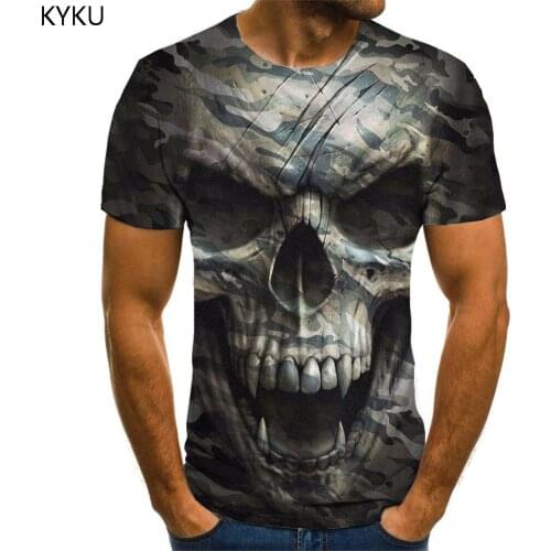 KYKU Skull T-shirt Men Hip Hop T-shirts 3d Rock Funny T shirts Harajuku Anime Clothes Mens Clothing Punk Rock Fashion Slim