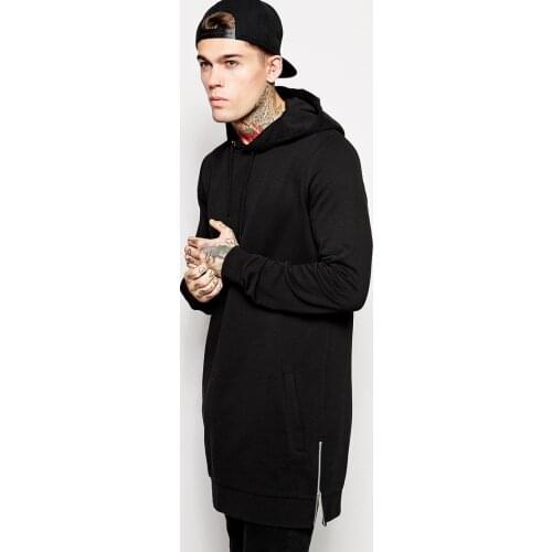 Mens sports hoodie with long sleeves and long thin fleece Hoodies with side zipper