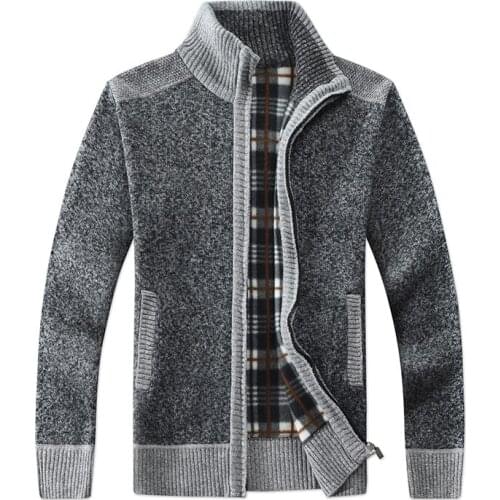 Mens new sweater jacket autumn winter faux fur wool sweater cardigan thickening warm patching primitive style casual coat