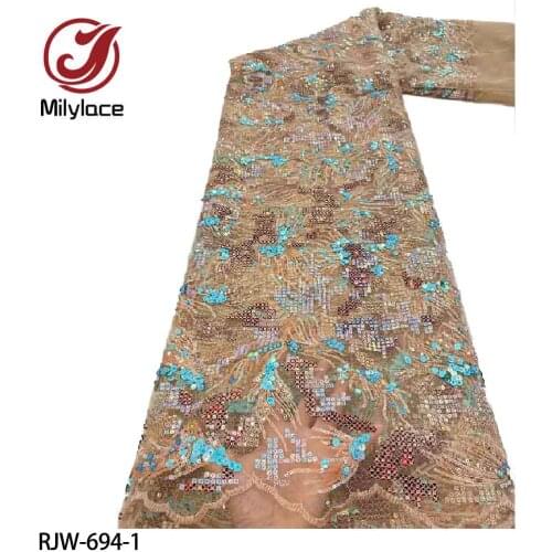 Latest French Tulle Lace Fabric High Quality African Sequins Lace for Nigeria Wedding Dress RJW-694