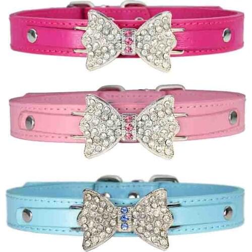 Pet dog rhinestone bow collar leather with adjustable luxury dog ​​collars used for large and medium dogs german shepherd outing