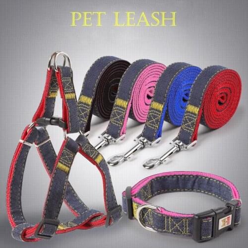 Dog Cat Harness Pet Adjustable Vest Walking Lead Leash Dog Collar Cloth Leash for Wear-resistant Denim Chest and Leash Sets Jean