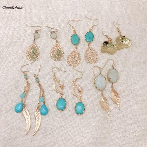 Banny Pink Vintage Geometric Stone Dangle Earrings For Women Handmade Pendant Drop Earrings Tassel Statement Earrings Brincos