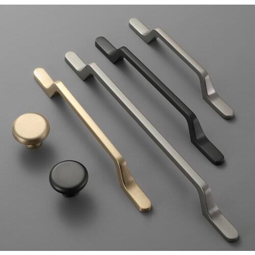 Door Knob Modern Minimalist Cabinet Door Drawer Cabinet Wardrobe Zinc Alloy Single-hole Gold Solid Long Hand Cabinet Knob
