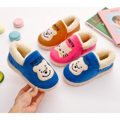 Skoex New Winter Children Casual Cotton Shoes Boys Girls Fashion Cartoon Plus Warm Flat Shoe Light Comfortable Kids Home Shoes