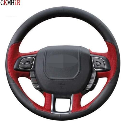 Hand-Stitched DIY Soft Black Genuine Leather Car Steering Wheel Covers For Land Rover Range Rover Evoque 2012-2016