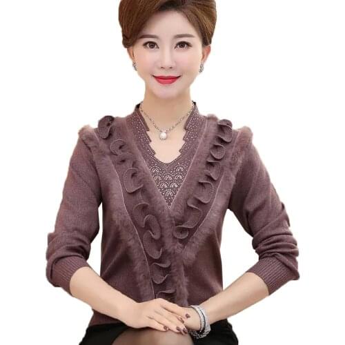 Middle-aged mother Women Sweater New Spring Autumn Short bottoming shirt Female plus Size Temperament Casual Cashmere Sweater