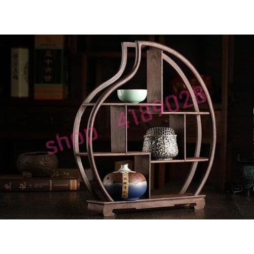 Solid wood chicken wing wood, flat peach shape (large size) curio shelves, ornament pendulum rack