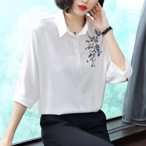 Spring Autumn Style Women Blouses Shirts Lady Casual Long Sleeve Turn-down Collar Embroidery Blusas Tops DD8961