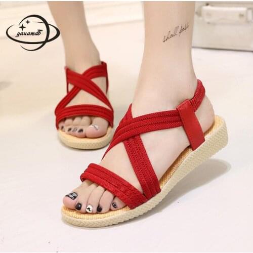 Yauamdb Women Sandals Female 35-42 Summer High Heels Platform Sandals Wedges Elastic Band Peep Toe Ladies Gladiator Shoes Ly21