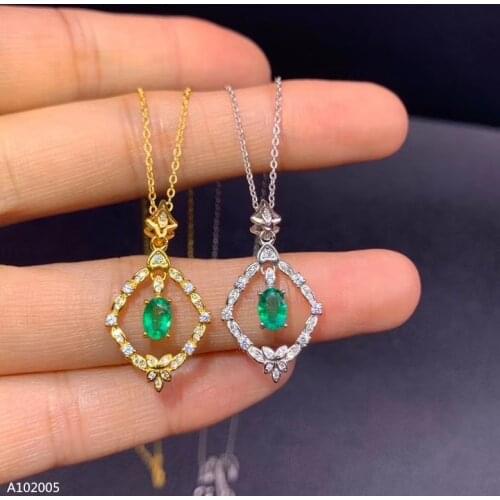 KJJEAXCMY boutique jewelry 925 Sterling Silver Inlaid Natural Emerald Necklace Pendant Geometry Support Detection