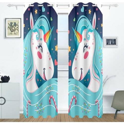 Customized Blackout Fabric Unicorn Print Window Curtains Drapes For Living Room Bedroom Curtains