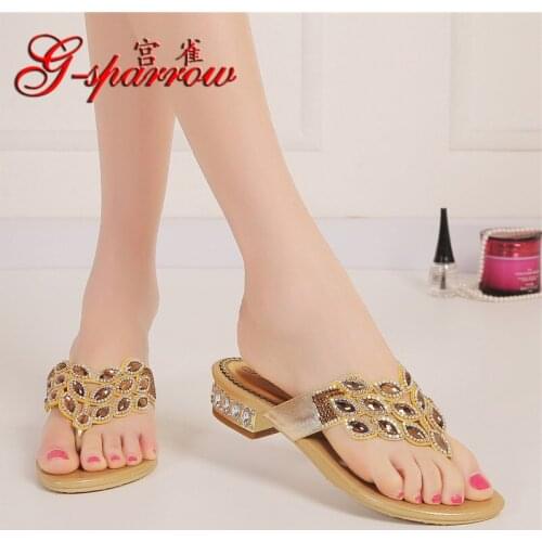 G-SPARROW Womens Shoes 2018 Women Gold Summer Bohemian Slippers And Flip Flops Online Shopping Roman Sandals