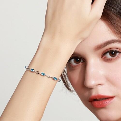 Aquamarine gemstones blue crystal chain bracelets for women femme 18k white gold silver color jewelry bijoux fashion gift